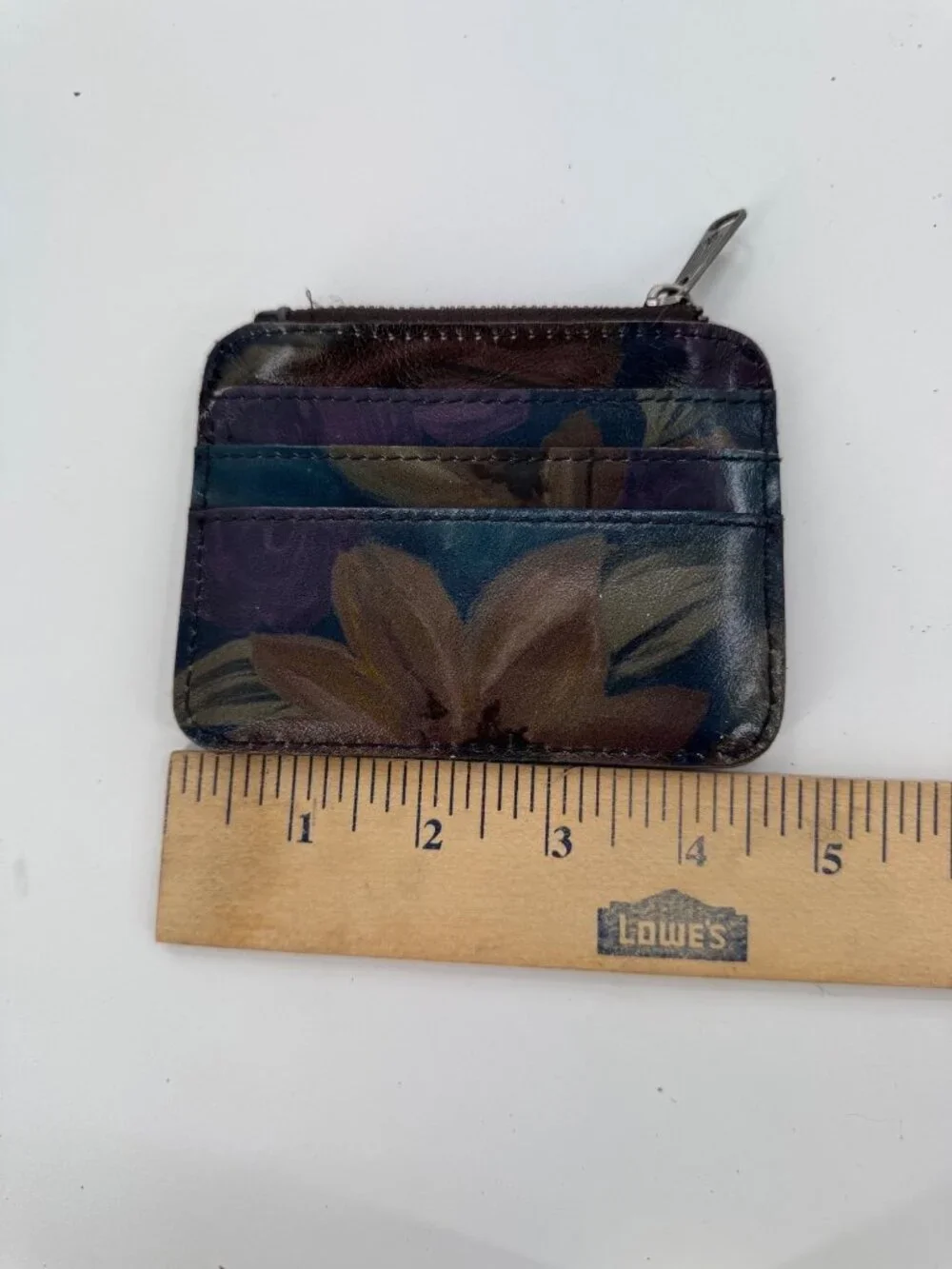 Patricia Nash Cassis Floral Leather Card Holder Wallet With Snap & Zipper Closur